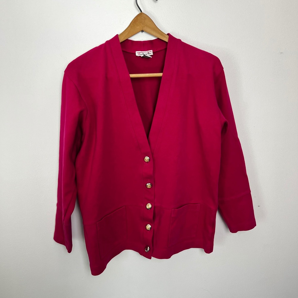 Talbots Vintage Cotton Cardigan Bundle Pink Green Gold Crest Button Front Medium - Picture 2 of 11